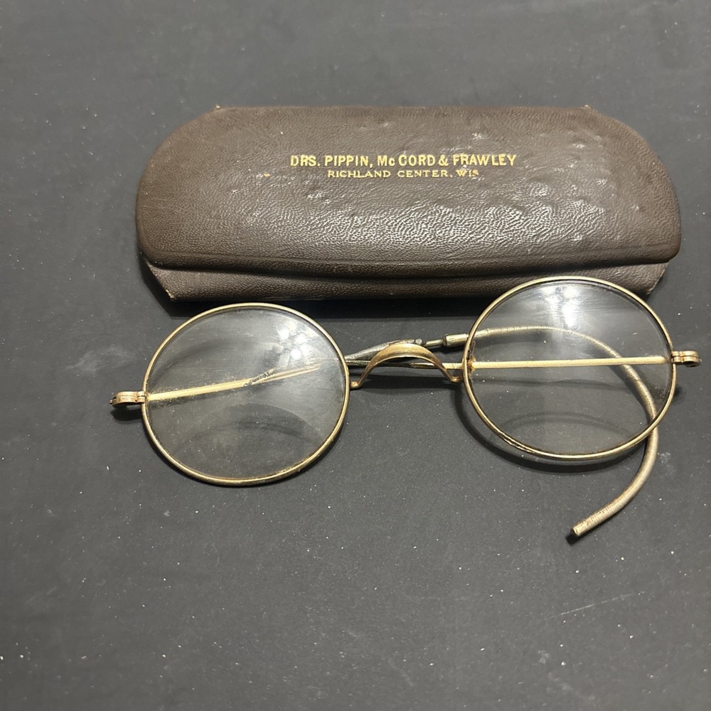 Antique Early 1900s Round Wire-Rim Windsor Spectacles with Cable Temples W/ Case